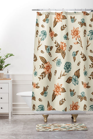 Susanne Kasielke Retro Vintage Florals Neutral Shower Curtain And Mat