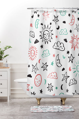 Susanne Kasielke Scandinavian kiddo cosmos Shower Curtain And Mat