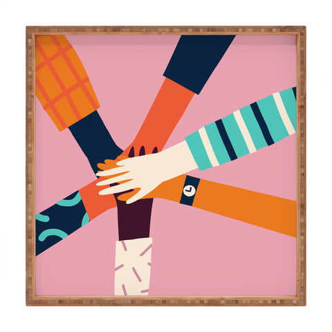 Tasiania Holding hands circle Square Tray