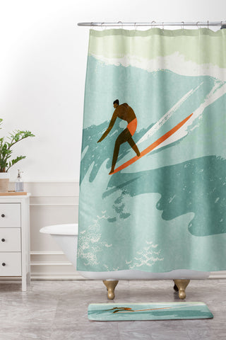Tasiania Riding giants Shower Curtain And Mat