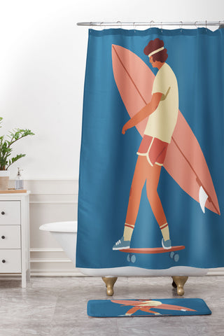 Tasiania Surf poster Shower Curtain And Mat