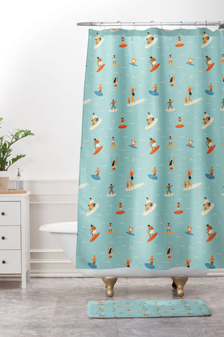 Tasiania Surfing kids Shower Curtain And Mat