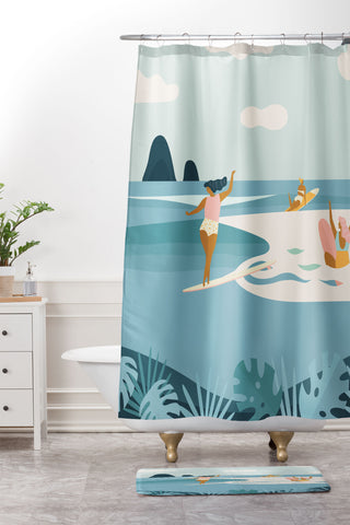 Tasiania Wave Sisters Shower Curtain And Mat