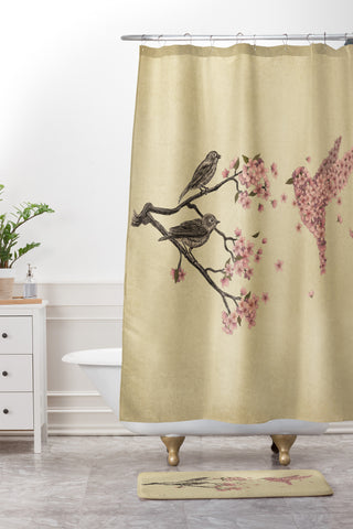 Terry Fan Blossom Bird Shower Curtain And Mat