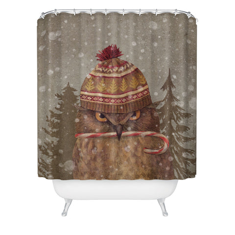 Terry Fan Christmas Owl Shower Curtain