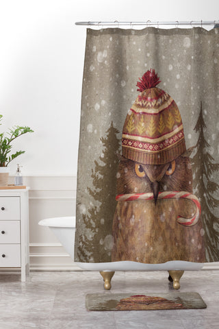 Terry Fan Christmas Owl Shower Curtain And Mat