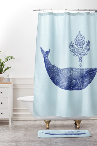 Terry Fan Damask Whale Shower Curtain And Mat