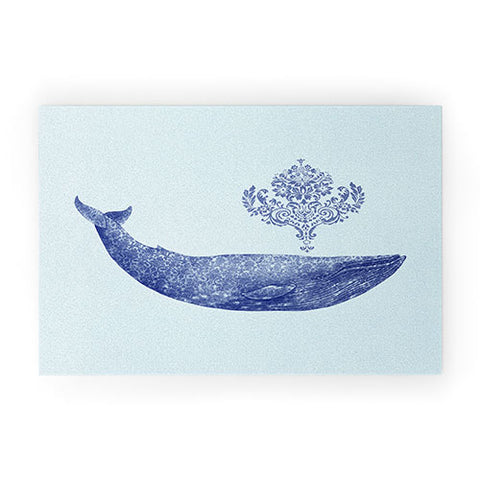 Terry Fan Damask Whale Welcome Mat