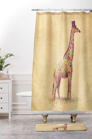 Terry Fan Fashionable Giraffe Shower Curtain And Mat