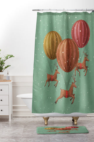 Terry Fan Flight Of The Deers Shower Curtain And Mat