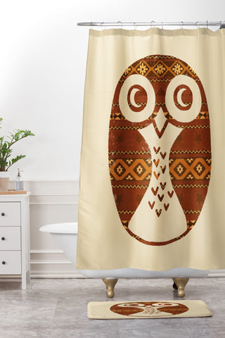 Terry Fan Navajo Owl Shower Curtain And Mat
