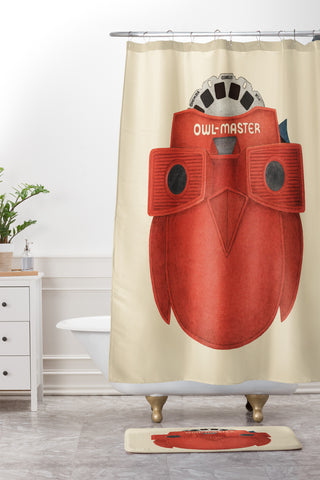 Terry Fan Owl Master Shower Curtain And Mat