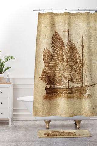 Terry Fan Winged Odyssey Shower Curtain And Mat