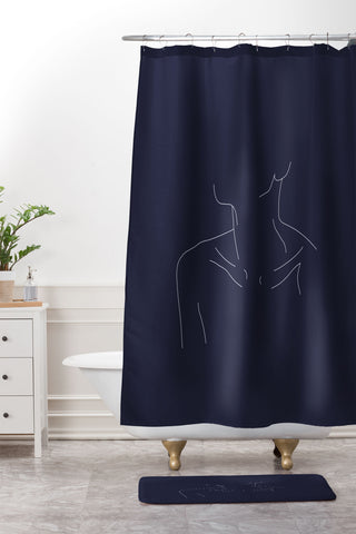 The Colour Study Female Illustration Ali Blue Shower Curtain And Mat