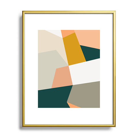 The Old Art Studio Abstract Geometric 27 Green Metal Framed Art Print
