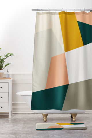 The Old Art Studio Abstract Geometric 27 Green Shower Curtain And Mat