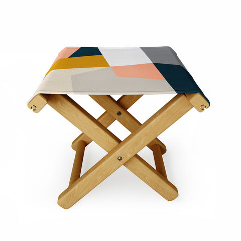 The Old Art Studio Abstract Geometric 27 Navy Folding Stool
