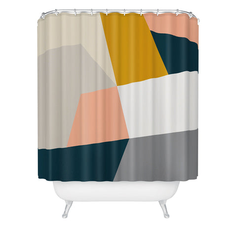 The Old Art Studio Abstract Geometric 27 Navy Shower Curtain