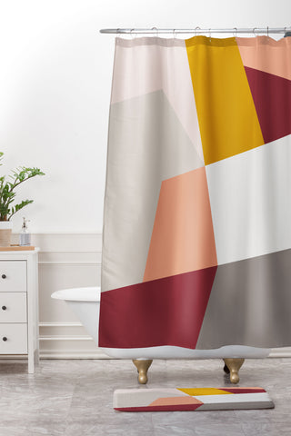 The Old Art Studio Abstract Geometric 27 Red Shower Curtain And Mat
