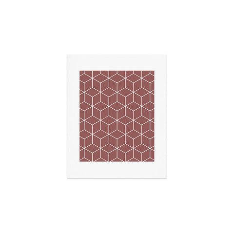 The Old Art Studio Cube Geometric 03 Dark Pink Art Print