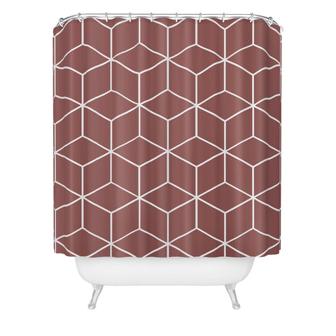 The Old Art Studio Cube Geometric 03 Dark Pink Shower Curtain