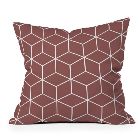 The Old Art Studio Cube Geometric 03 Dark Pink Throw Pillow