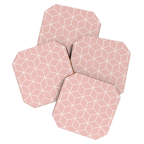 The Old Art Studio Cube Geometric 03 Pink Coaster Set