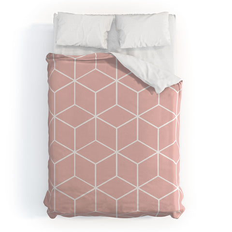 The Old Art Studio Cube Geometric 03 Pink Duvet Cover