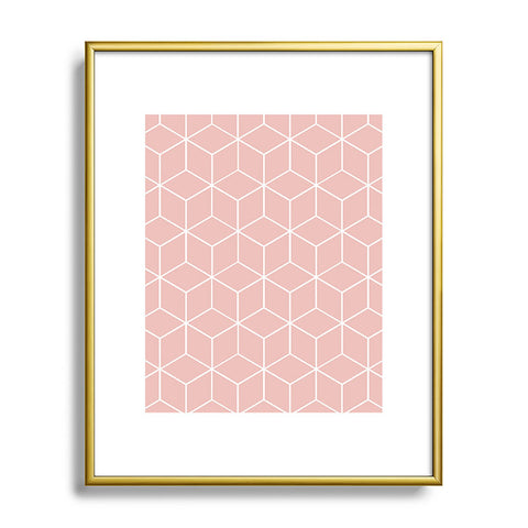 The Old Art Studio Cube Geometric 03 Pink Metal Framed Art Print