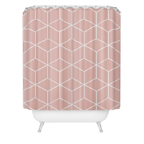 The Old Art Studio Cube Geometric 03 Pink Shower Curtain