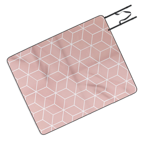 The Old Art Studio Cube Geometric 03 Pink Picnic Blanket