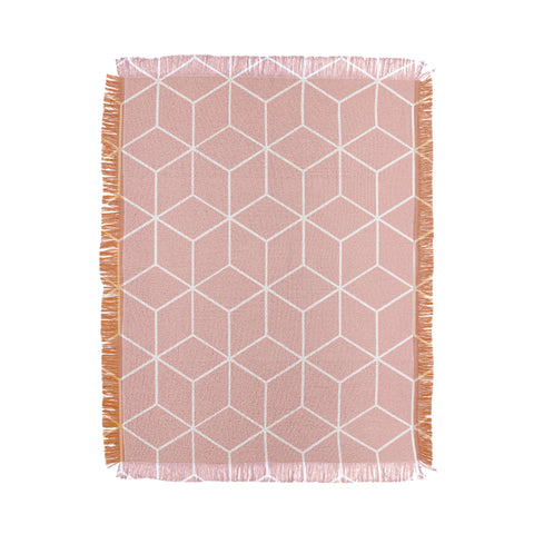 The Old Art Studio Cube Geometric 03 Pink Throw Blanket