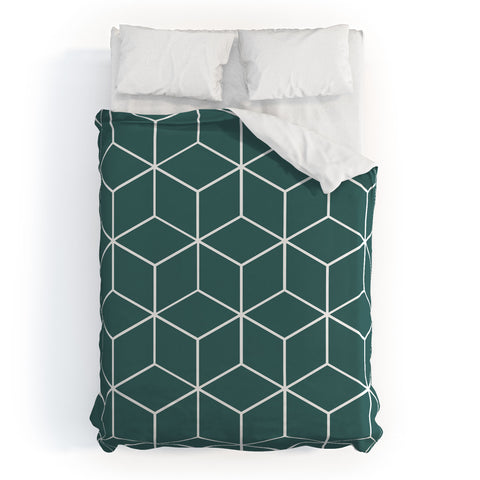 The Old Art Studio Cube Geometric 03 Teal Duvet Cover