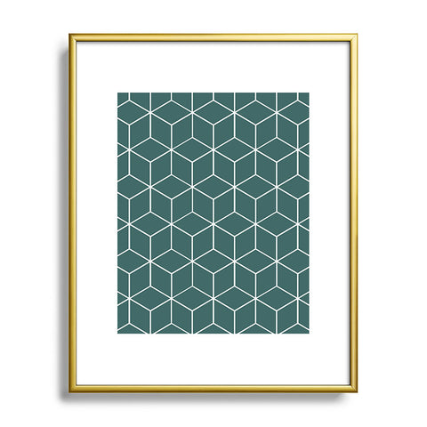 The Old Art Studio Cube Geometric 03 Teal Metal Framed Art Print