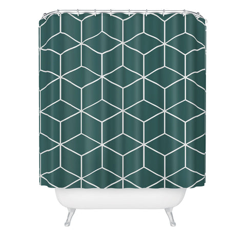 The Old Art Studio Cube Geometric 03 Teal Shower Curtain