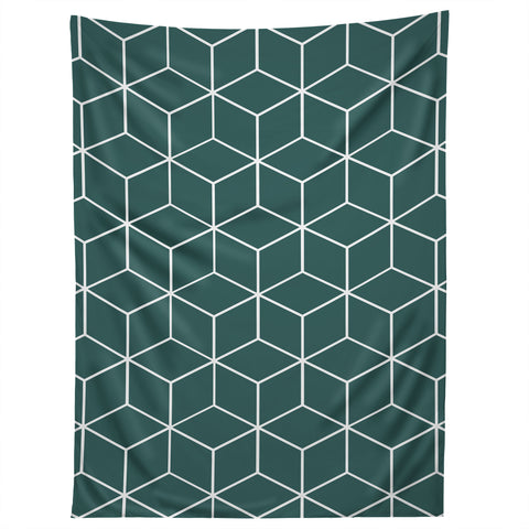 The Old Art Studio Cube Geometric 03 Teal Tapestry