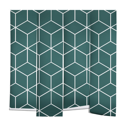 The Old Art Studio Cube Geometric 03 Teal Wall Mural