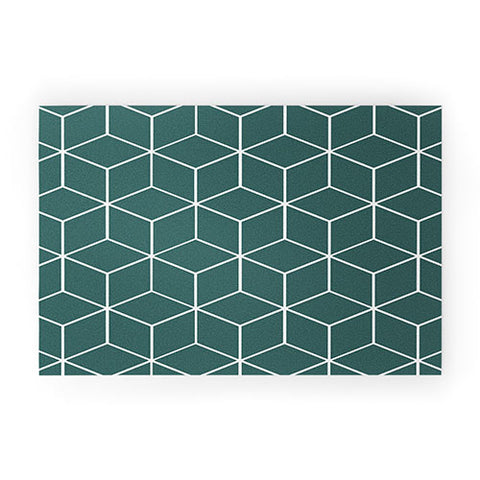 The Old Art Studio Cube Geometric 03 Teal Welcome Mat