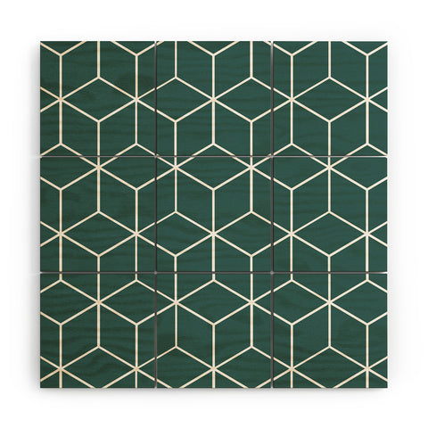 The Old Art Studio Cube Geometric 03 Teal Wood Wall Mural