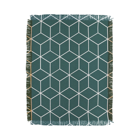 The Old Art Studio Cube Geometric 03 Teal Throw Blanket