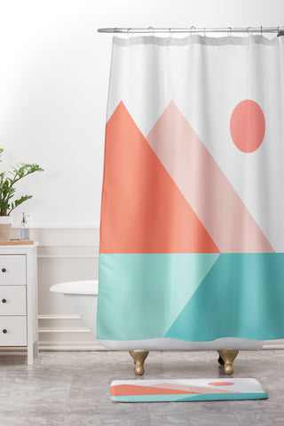 The Old Art Studio Geometric Landscape 13 Shower Curtain And Mat