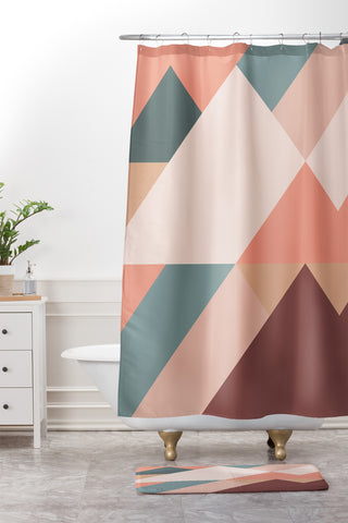The Old Art Studio Geometric Mountains 01 Shower Curtain And Mat