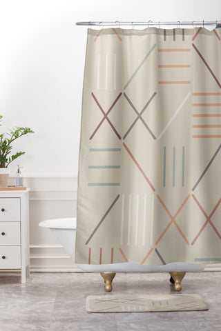 The Old Art Studio Geometric Shapes 05 Shower Curtain And Mat