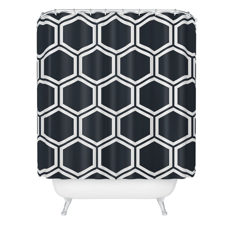 The Old Art Studio Hexagon Black Shower Curtain