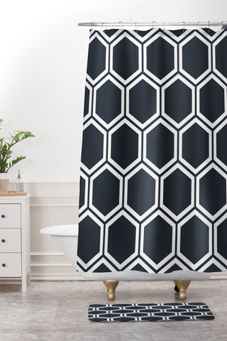 The Old Art Studio Hexagon Black Shower Curtain And Mat