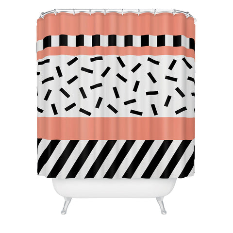 The Old Art Studio Memphis Geometric Peach Shower Curtain