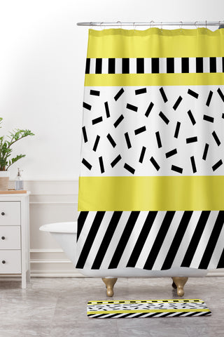 The Old Art Studio Memphis Geometric Yellow Shower Curtain And Mat