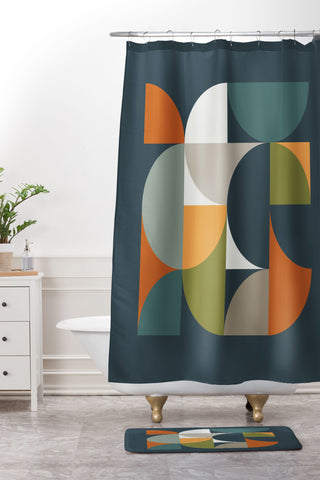 The Old Art Studio Mid Century Geometric 122 Shower Curtain And Mat