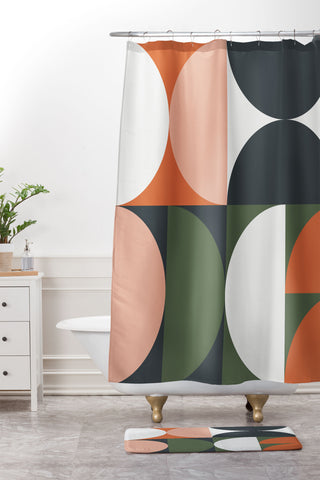 The Old Art Studio Mid Century Geometric 15 Shower Curtain And Mat