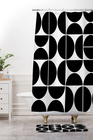 The Old Art Studio Mid Century Modern 04 Black Shower Curtain And Mat